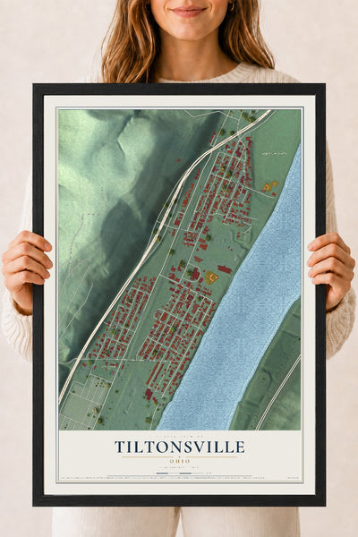 Map of Tiltonsville, Ohio, 18 x 24 inch print in a black wood frame