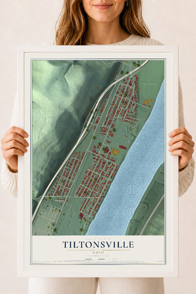 Map of Tiltonsville, Ohio, 18 x 24 inch print in a white wood frame