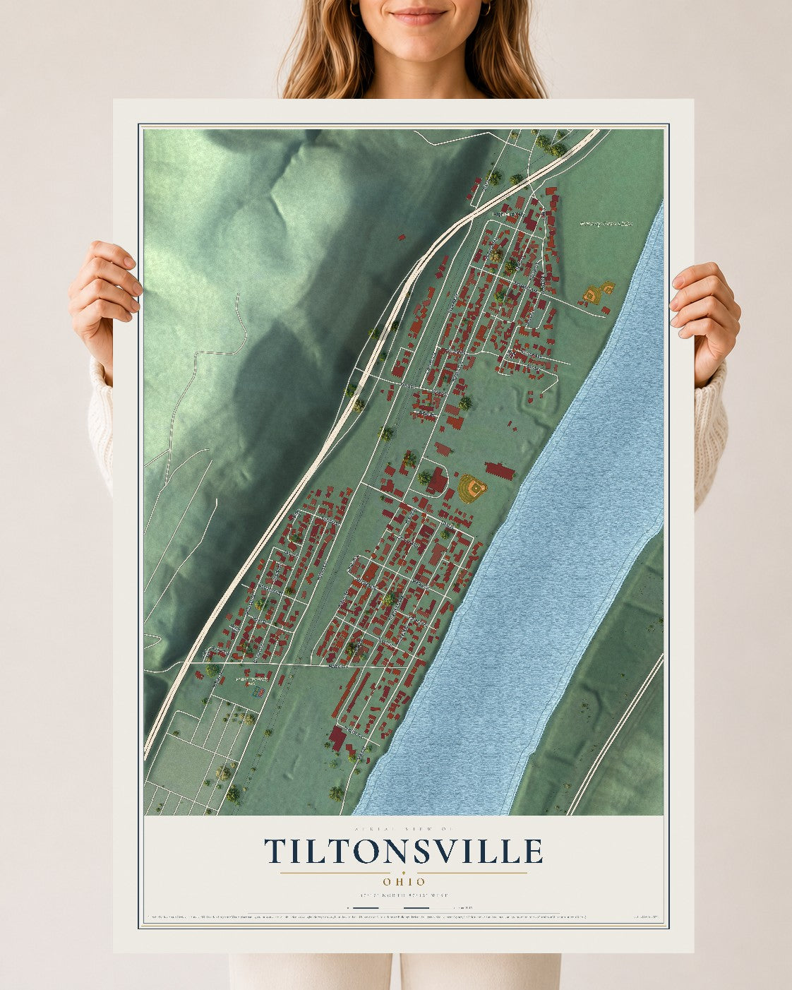 Map of Tiltonsville, Ohio, 24 x 36 inch unframed archival matte print