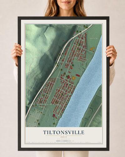 Map of Tiltonsville, Ohio, 24 x 36 inch print in a black wood frame