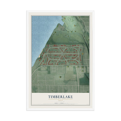 Map of Timberlake, Ohio, 12 x 18 inch print in a white wood frame