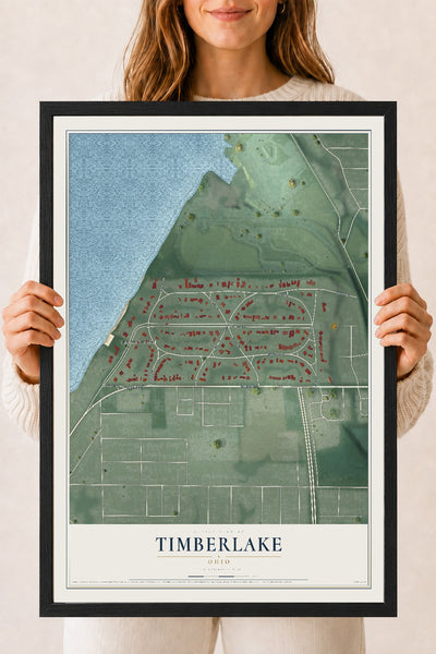 Map of Timberlake, Ohio, 18 x 24 inch print in a black wood frame