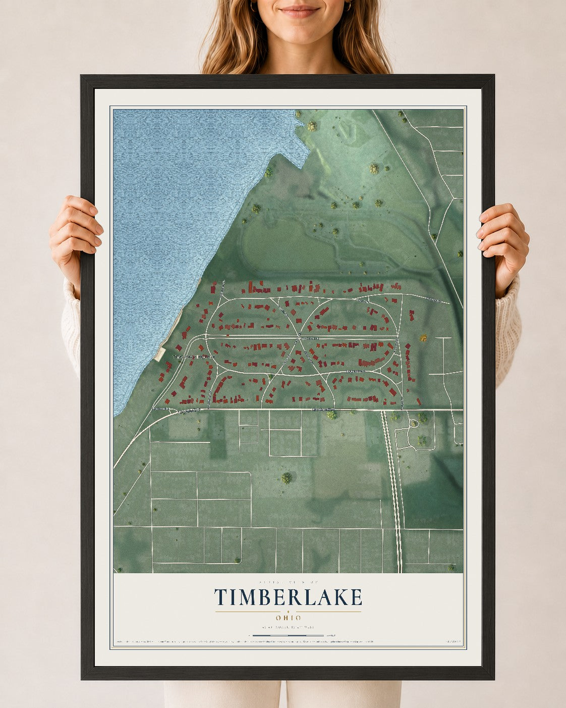 Map of Timberlake, Ohio, 24 x 36 inch print in a black wood frame