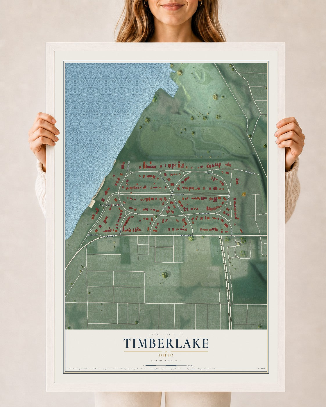 Map of Timberlake, Ohio, 24 x 36 inch print in a white wood frame
