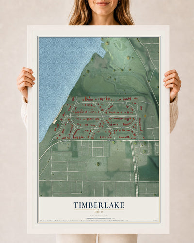 Map of Timberlake, Ohio, 24 x 36 inch print in a white wood frame