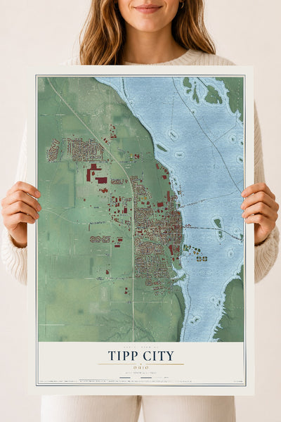 Map of Tipp City, Ohio, 18 x 24 inch unframed archival matte print