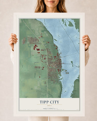 Map of Tipp City, Ohio, 24 x 36 inch print in a white wood frame