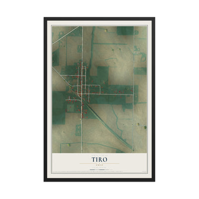 Map of Tiro, Ohio, 12 x 18 inch print in a black wood frame