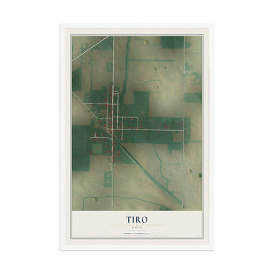 Map of Tiro, Ohio, 12 x 18 inch print in a white wood frame