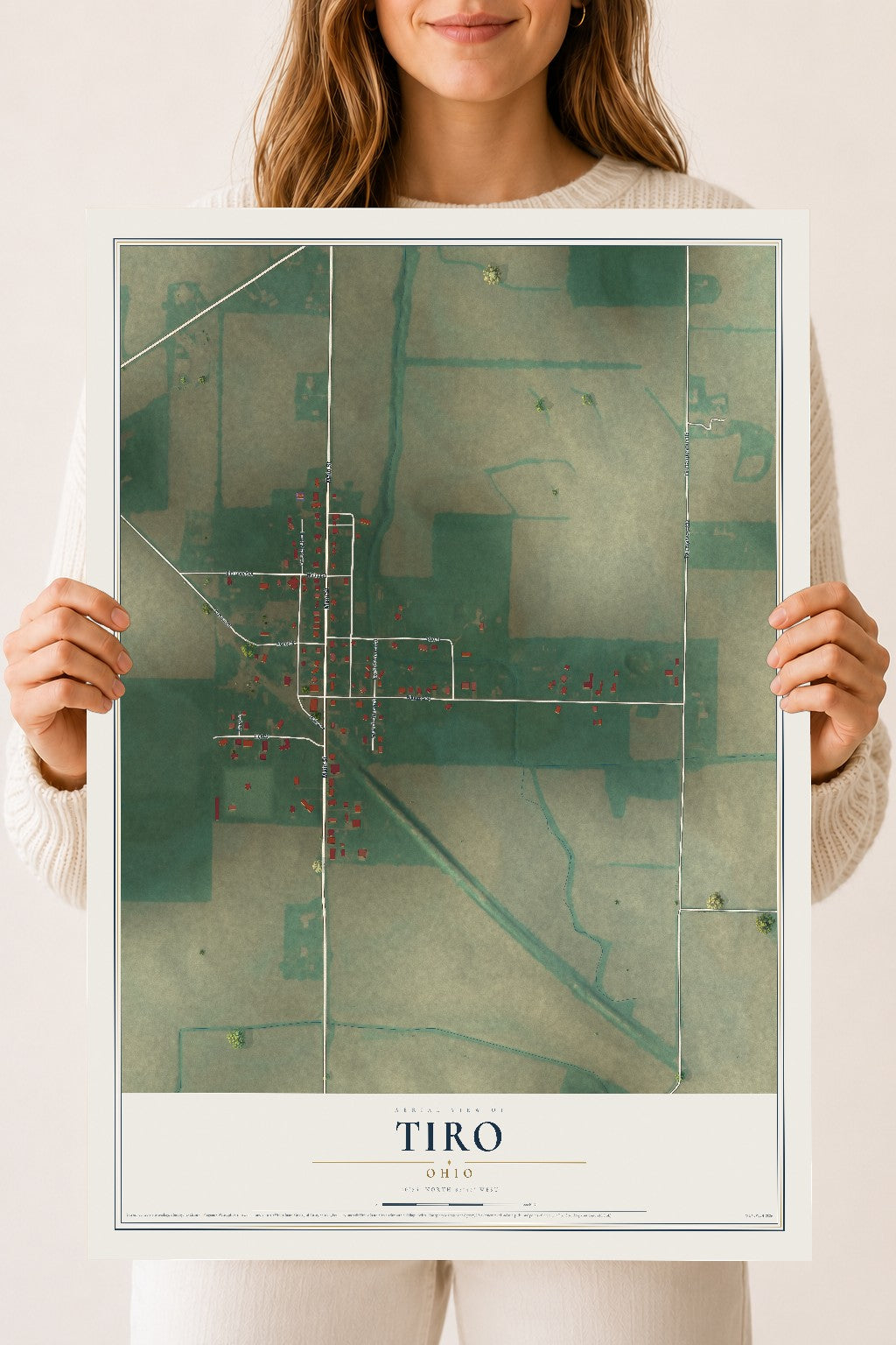 Map of Tiro, Ohio, 18 x 24 inch unframed archival matte print