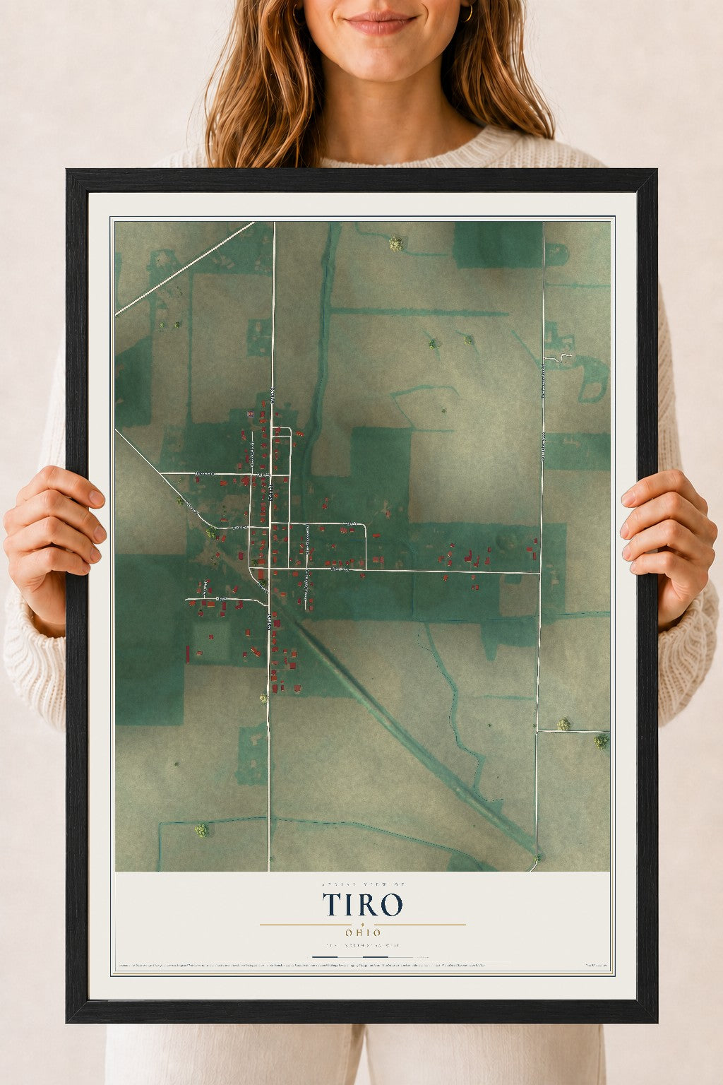 Map of Tiro, Ohio, 18 x 24 inch print in a black wood frame