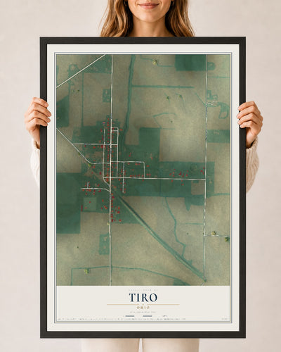 Map of Tiro, Ohio, 24 x 36 inch print in a black wood frame