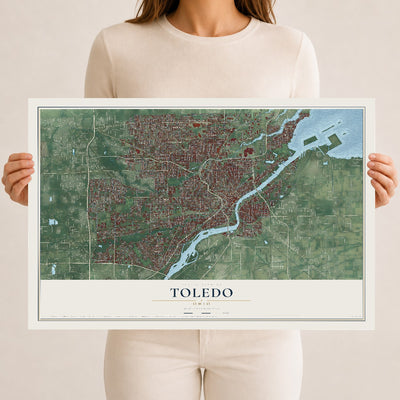 Map of Toledo, Ohio, 12 x 18 inch unframed archival matte print