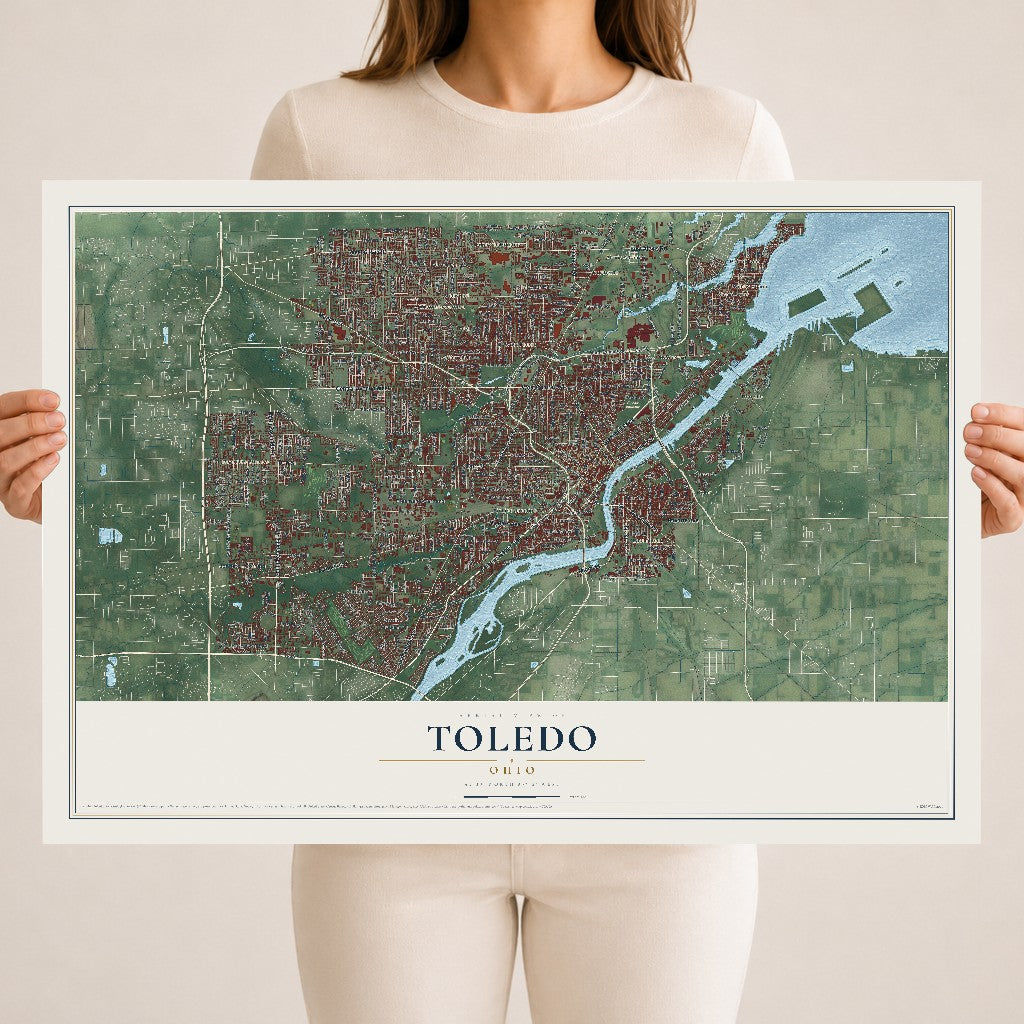 Map of Toledo, Ohio, 18 x 24 inch unframed archival matte print