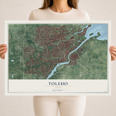 Map of Toledo, Ohio, 18 x 24 inch unframed archival matte print
