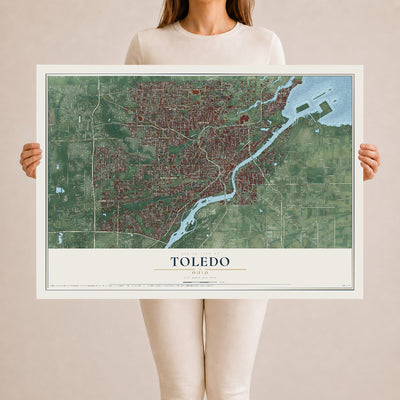 Map of Toledo, Ohio, 24 x 36 inch unframed archival matte print