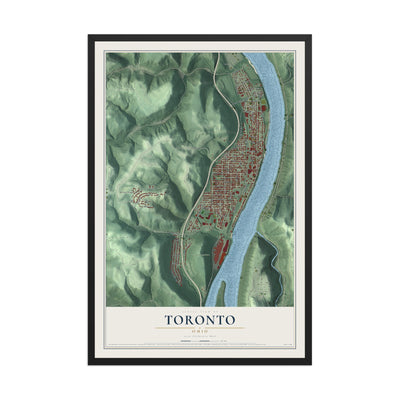 Map of Toronto, Ohio, 12 x 18 inch print in a black wood frame