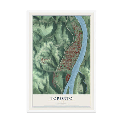 Map of Toronto, Ohio, 12 x 18 inch print in a white wood frame