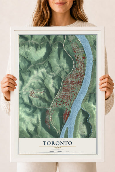 Map of Toronto, Ohio, 18 x 24 inch print in a white wood frame