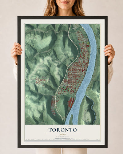 Map of Toronto, Ohio, 24 x 36 inch print in a black wood frame