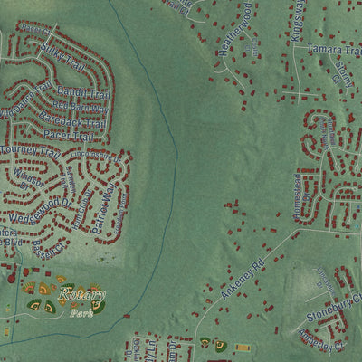 Close-up of the map of Trebein, Ohio print showing street and building detail