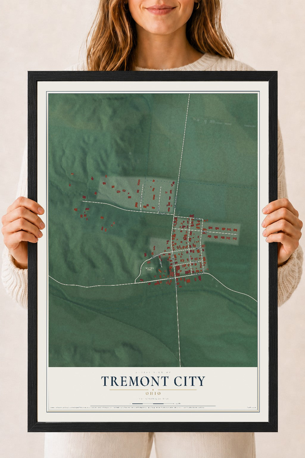 Map of Tremont City, Ohio, 18 x 24 inch print in a black wood frame