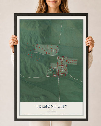 Map of Tremont City, Ohio, 24 x 36 inch print in a black wood frame