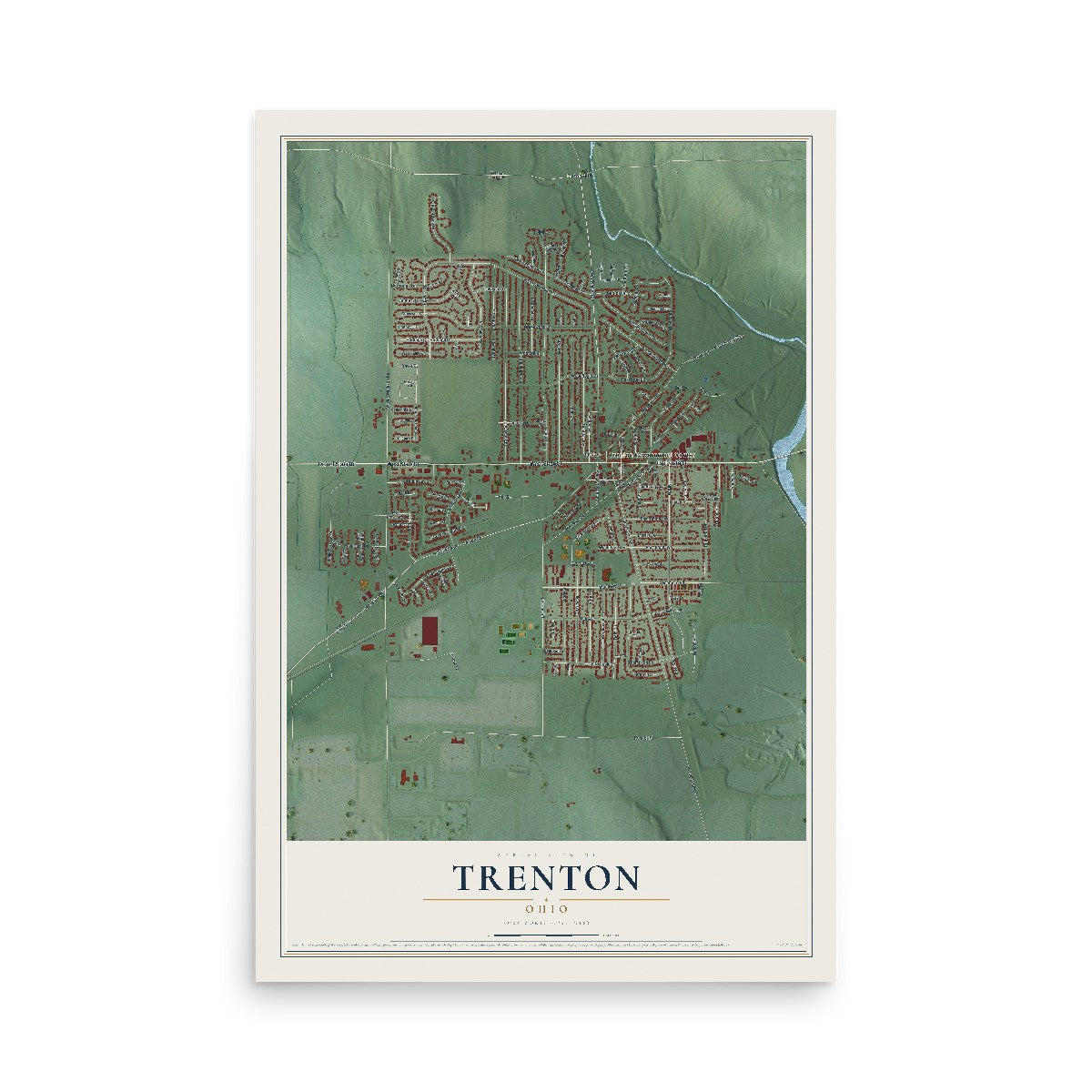 Map of Trenton, Ohio, 12 x 18 inch unframed archival matte print