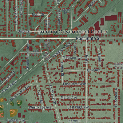 Close-up of the map of Trenton, Ohio print showing street and building detail