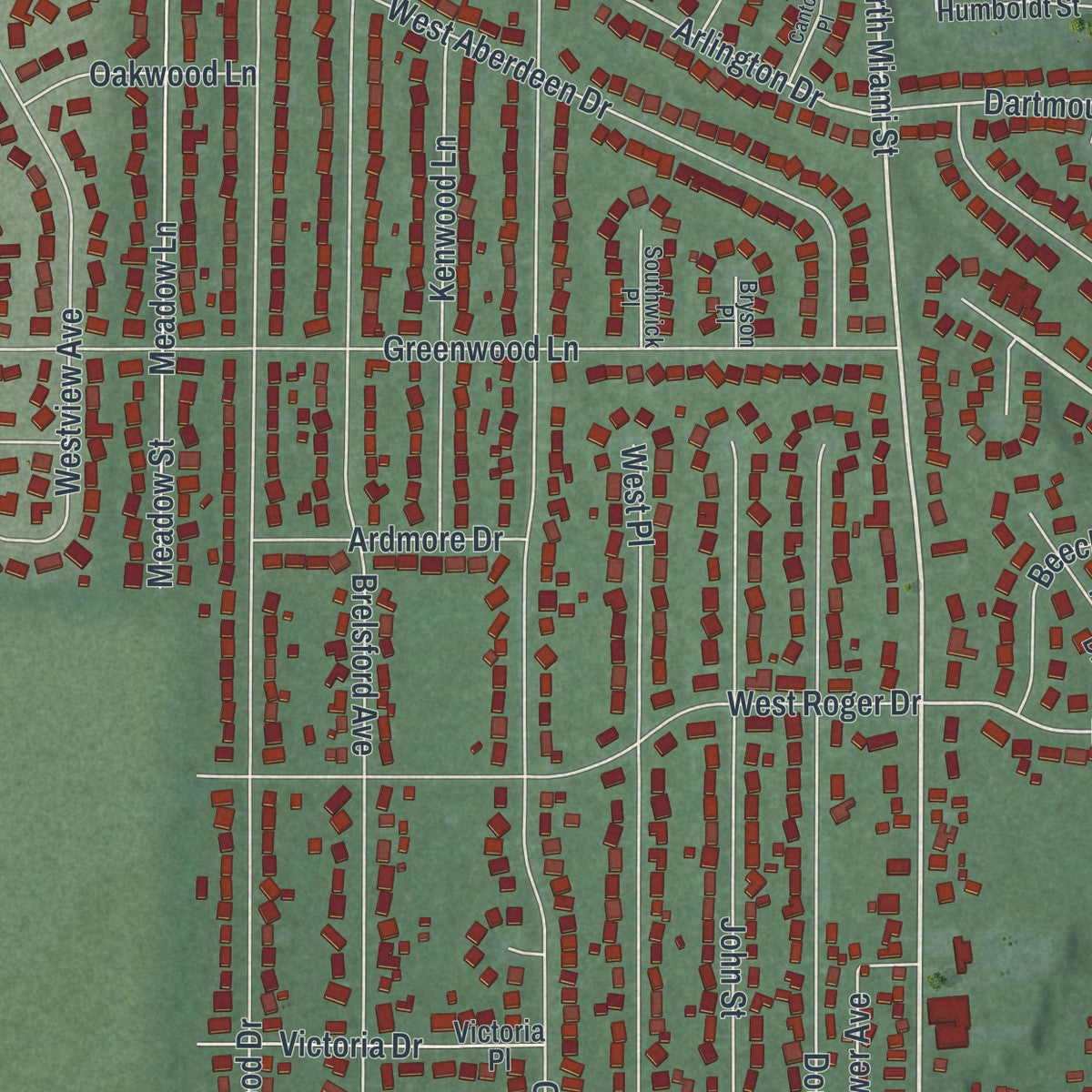 Second close-up of the map of Trenton, Ohio print showing more streets and buildings