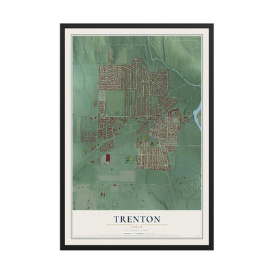 Map of Trenton, Ohio, 12 x 18 inch print in a black wood frame