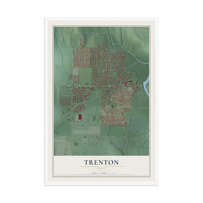 Map of Trenton, Ohio, 12 x 18 inch print in a white wood frame
