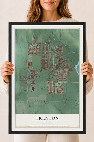 Map of Trenton, Ohio, 18 x 24 inch print in a black wood frame