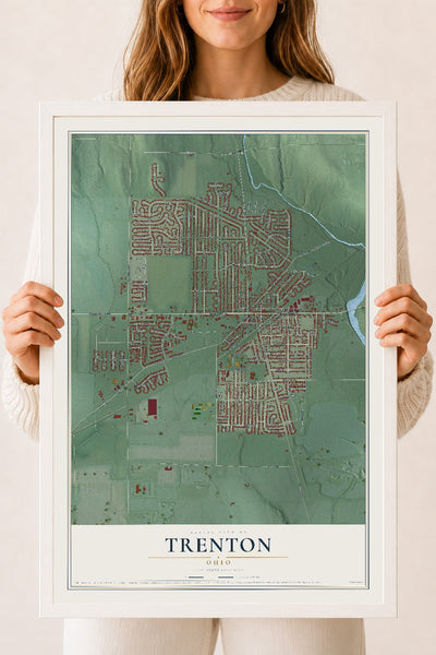 Map of Trenton, Ohio, 18 x 24 inch print in a white wood frame