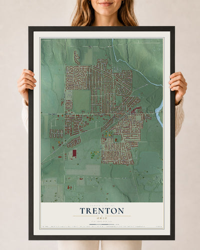 Map of Trenton, Ohio, 24 x 36 inch print in a black wood frame