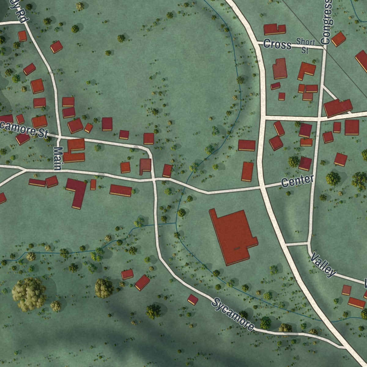 Second close-up of the map of Trimble, Ohio print showing more streets and buildings