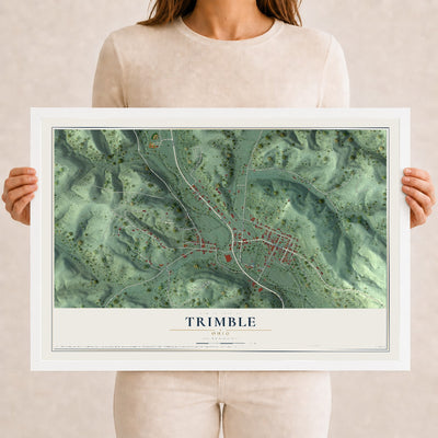 Map of Trimble, Ohio, 12 x 18 inch print in a white wood frame