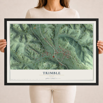 Map of Trimble, Ohio, 18 x 24 inch print in a black wood frame