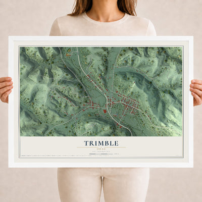Map of Trimble, Ohio, 18 x 24 inch print in a white wood frame