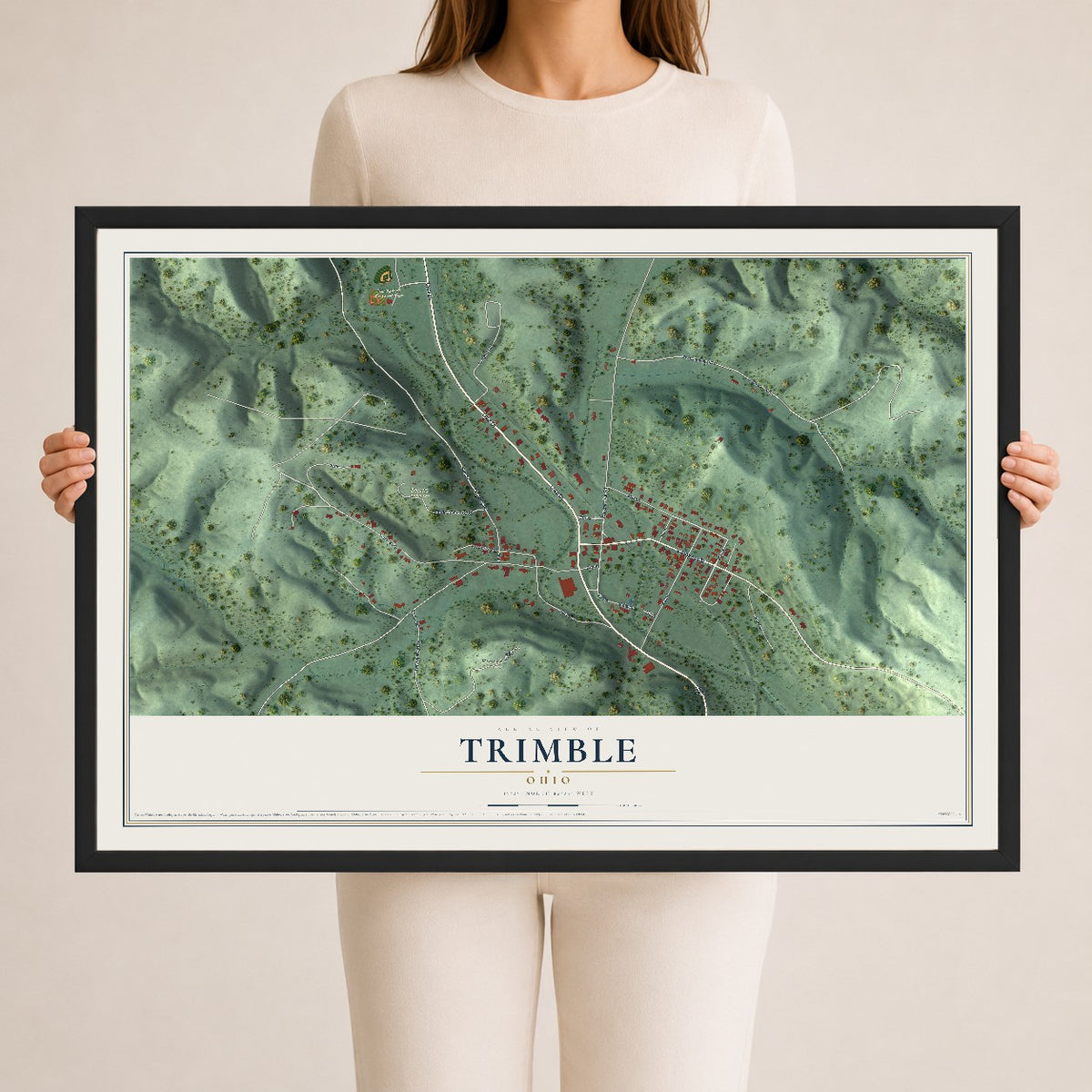 Map of Trimble, Ohio, 24 x 36 inch print in a black wood frame