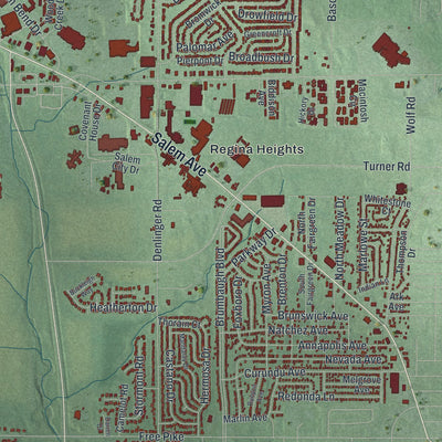 Close-up of the map of Trotwood, Ohio print showing street and building detail