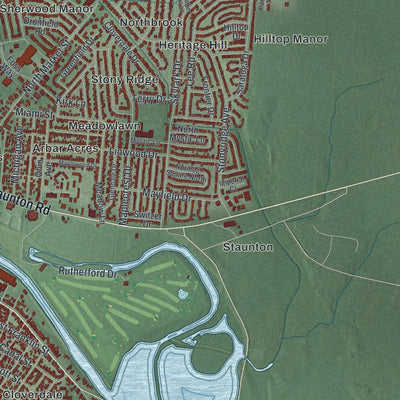 Second close-up of the map of Troy, Ohio print showing more streets and buildings