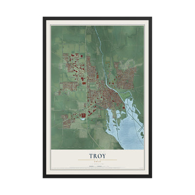 Map of Troy, Ohio, 12 x 18 inch print in a black wood frame