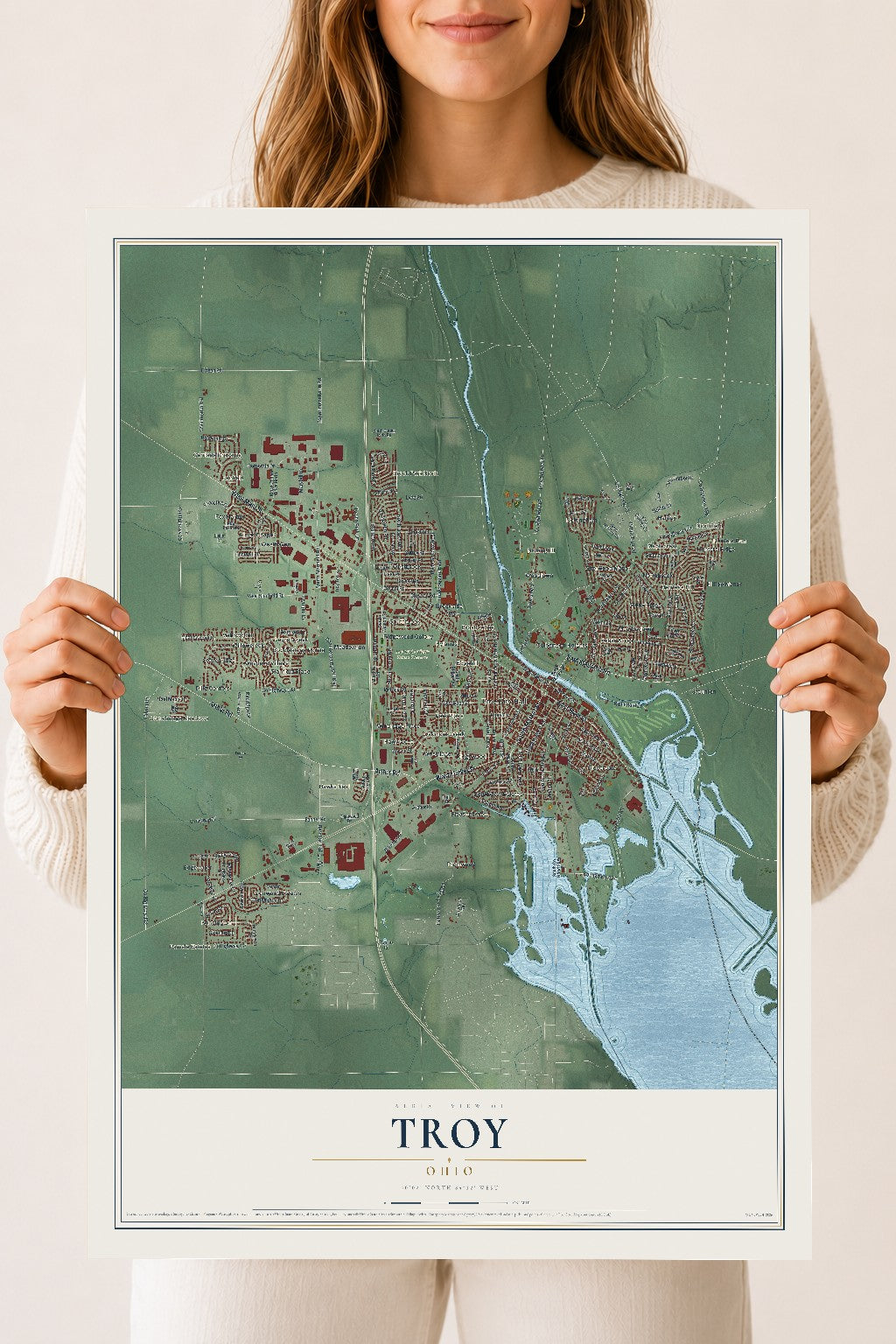 Map of Troy, Ohio, 18 x 24 inch unframed archival matte print