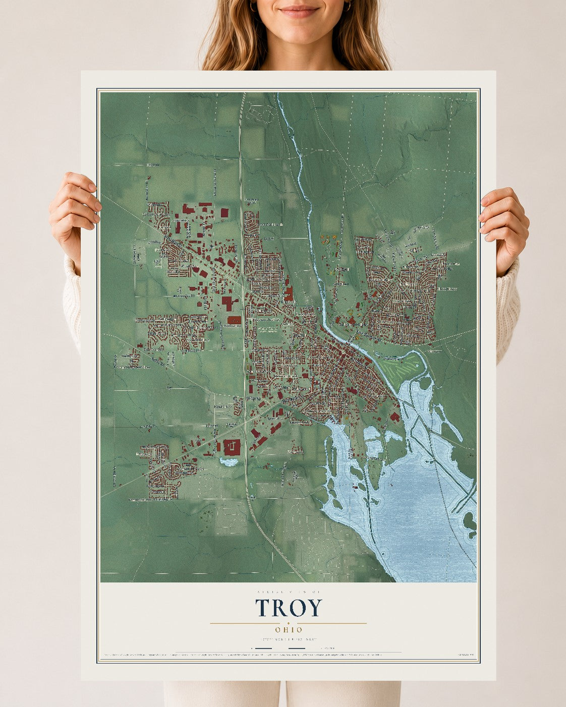Map of Troy, Ohio, 24 x 36 inch unframed archival matte print
