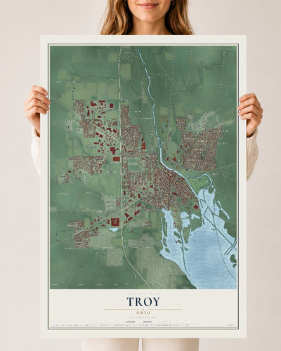 Map of Troy, Ohio, 24 x 36 inch unframed archival matte print