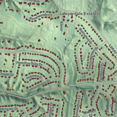 Close-up of the map of Turpin Hills, Ohio print showing street and building detail