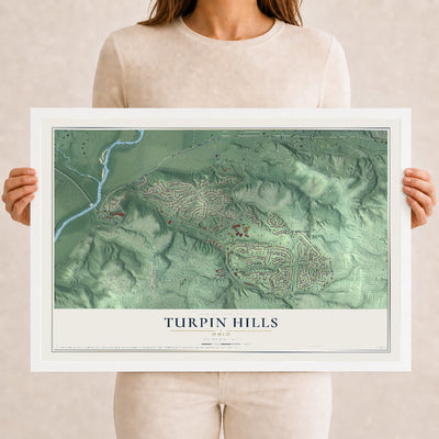 Map of Turpin Hills, Ohio, 12 x 18 inch print in a white wood frame