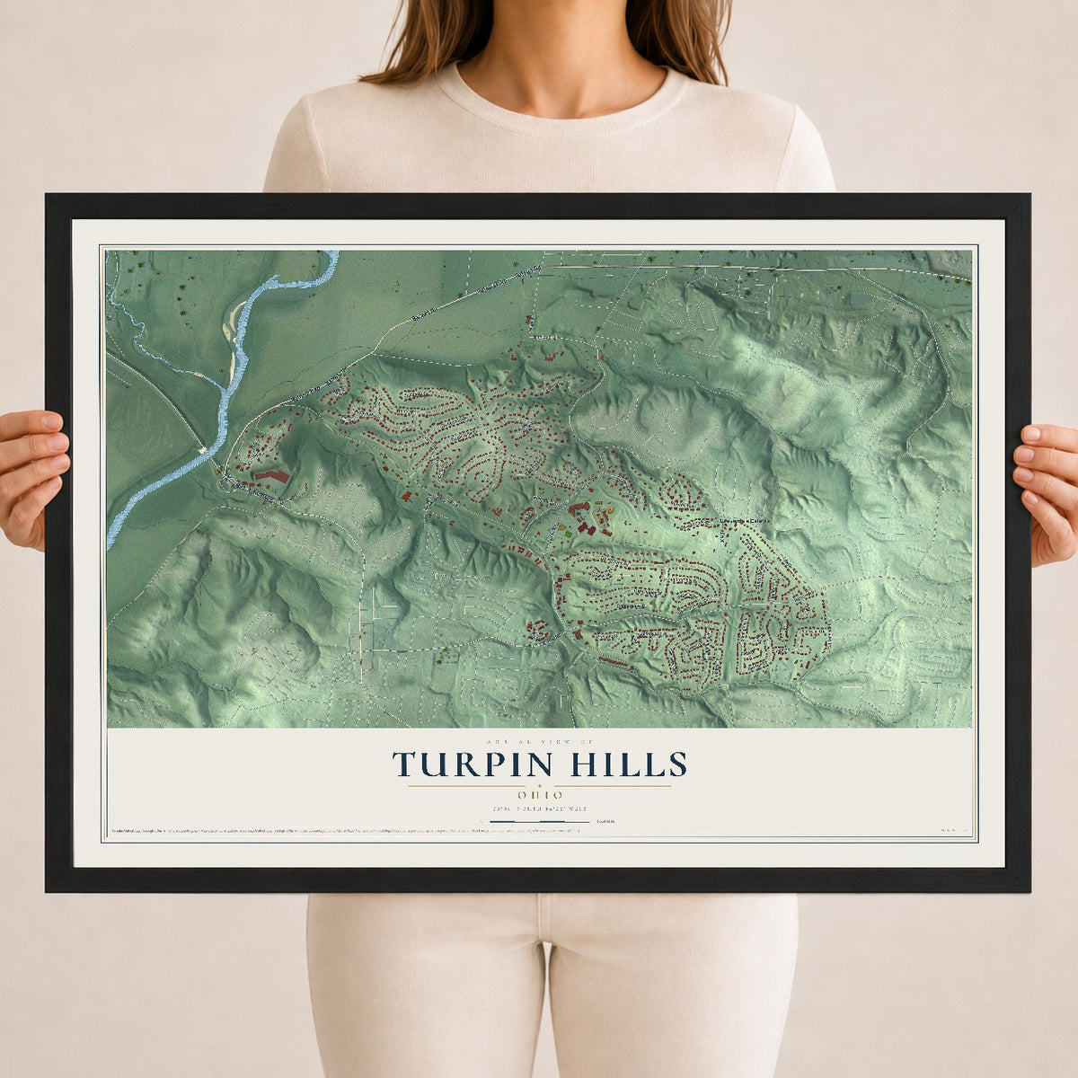 Map of Turpin Hills, Ohio, 18 x 24 inch print in a black wood frame