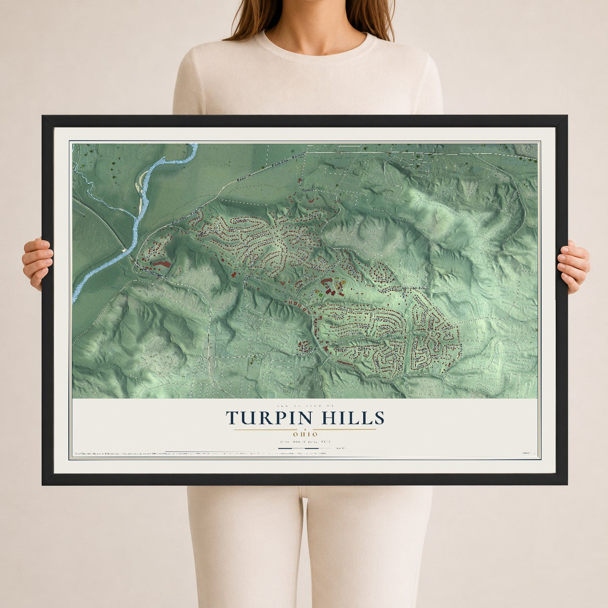 Map of Turpin Hills, Ohio, 24 x 36 inch print in a black wood frame